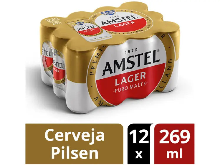 Cerveja Amstel Lager Puro Malte 12 Unidades Lata